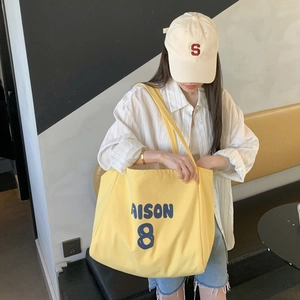 Large Capacity Canvas Tote Bag Letter Printed Casual Shoulder Bag For Women Commuting Shopping Urban Simple Style