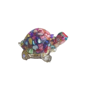 Handcrafted crystal resin turtle figurine with colorful gemstones and gold glitter accents