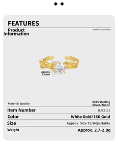 Macro detail of S925 sterling silver ring with twisted texture and 6.3mm zircon stone