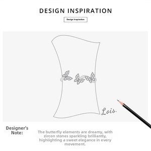 Hand-drawn sketch of S925 silver butterfly rings with micro-pave cubic zirconia stones