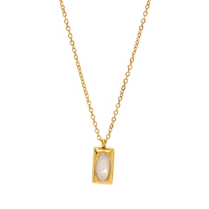 Minimalistische 18K vergoldete Edelstahlkette mit einem rechteckigen Perlenanhänger