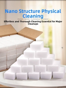 Bulk rectangular white nano cleaning sponges stacked in pyramid shape for mass wholesale