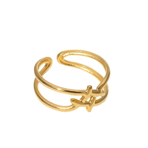 Minimalist double-layer gold open ring featuring a unique hashtag symbol decorative surface