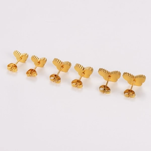 Golden 304 stainless steel butterfly stud earrings with shell inlay on white background