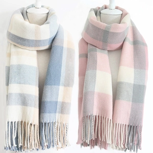 Women's Plaid Winter Scarf Knitted Acrylic Cashmere-Like Thick Warm Tassel Shawl Wrap For Ladies Couple Students