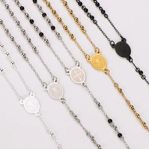 Collier Chapelet Acier Inoxydable 304 Médaille Saint Benoît Pendentif Croix Crucifixe Bijoux Religieux Minimalistes