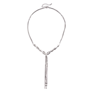 Silver multi-layer layered snake chain tassel necklace with Y-shaped fringe design