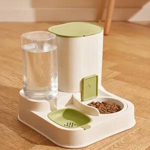 2-in-1 automatic pet water and food dispenser with large storage capacity in green