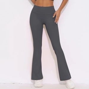 High waisted dark grey flare yoga leggings with tummy control for fitness and gym workouts