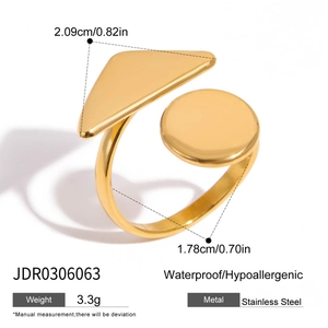 Detail showing dimension and weight of gold geometric stainless steel open ring