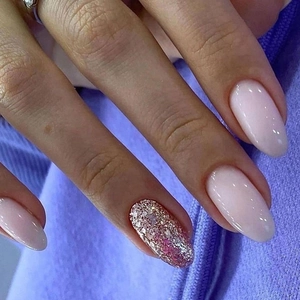 Press On Nails Almond Shape Peach Pink Glitter Glossy Artificial Fake Nails Full Cover Manicure For Women Fashionable