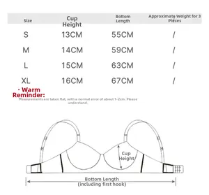 Guide des tailles détaillé pour soutien-gorge en velours avec mesures de bonnet et bande