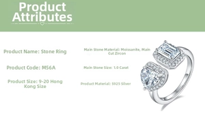 Detail view of 925 silver dual-stone ring featuring 1ct emerald and heart cut moissanite