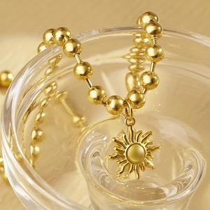 Collana Con Ciondolo Sole Retrò Acciaio Inossidabile Catena A Sfere Choker Gioielli Stile Boho Per Donne Design Radioso Elegante