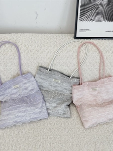Lace Sequin Tote Bag Large Capacity Spliced Beaded Shoulder Bag Sweet Girly Style For Women Commuting Daily
