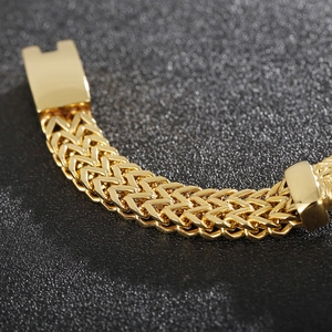 Polished golden stainless steel double keel chain bracelet with minimalist clasp for men
