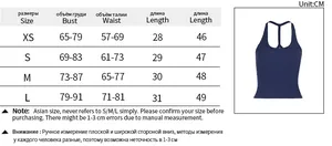 Detailed size guide table for women ribbed tank top showing bust waist and length in cm