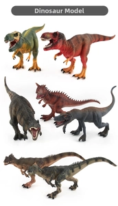 Detailed set of 6 realistic dinosaur models including T-Rex and Allosaurus for kids