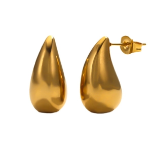 Minimalist 18K gold-plated stainless steel teardrop earrings with a polished mirror finish