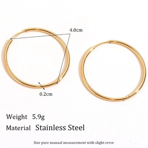 Minimalist 18K gold plated stainless steel hoop earrings 40mm diameter for women