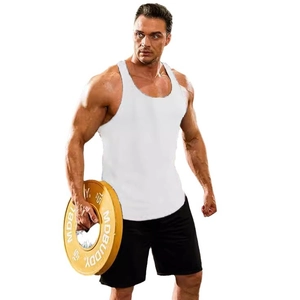 Men's white fitness tank top in high-elastic quick-dry fabric for gym workout and running