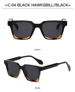 Detail view of square matte sunglasses in black hawksbill finish with dark grey lenses