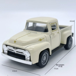 Detailed dimensions of 11cm vintage beige alloy pickup truck model with chrome grill