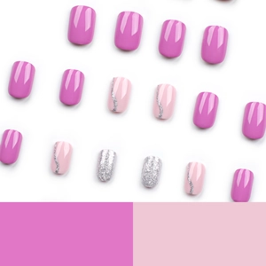Short minimalist purple and silver glitter press-on nail kit with square oval shape