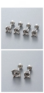 Detailed view of silver stainless steel four-prong earring settings for DIY jewelry making