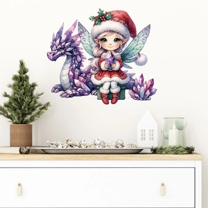 Christmas fairy and purple dragon wall sticker for cozy living room decoration