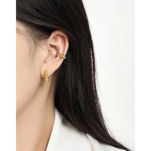 Minimalist S925 sterling silver geometric ball ear clips for women in gold finish