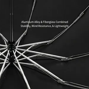 Automatic reverse umbrella with 10 reinforced ribs and sturdy aluminum alloy frame