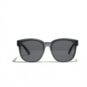 Classic large square TR90 polarized sunglasses with glossy black frame and grey lenses
