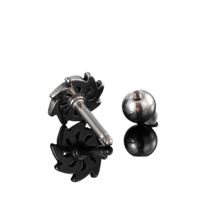 Minimalist stainless steel ear stud featuring a stylized rose design and ball screw back