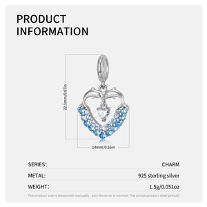 Blue S925 sterling silver dolphin heart charm pendant for bracelets and necklaces