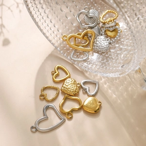 Heart Charms Pendants 304 Stainless Steel Hollow Textured Geometric For DIY Jewelry Making Keychain Accessories