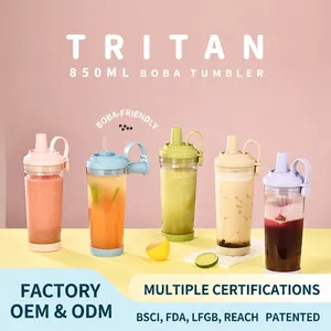 Tritan Boba Tumbler With Straw Large Hole Magnetic Handle Portable BPA Free Reusable Water Bottle For Bubble Tea