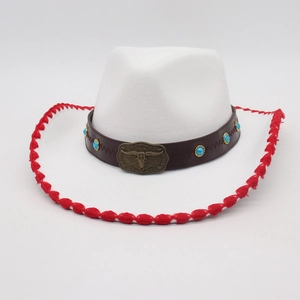 Cappello Fedora Western Cowboy per Uomo Donna Vintage Etnico Ala Larga Cappello da Sole Con Fibbia Testa di Toro e Turchese