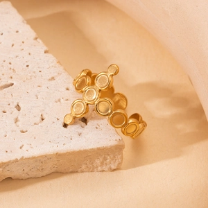 Chic gold titanium steel cross ring for women with adjustable open design on stone