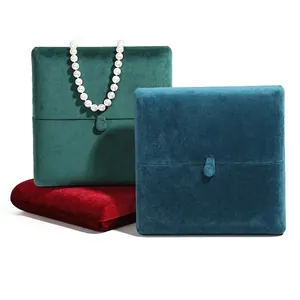 Elegant Velvet Artificial Pearl Necklace Jewelry Box Double Opening Case With Button Closure Luxury Jewelry Gift Packaging