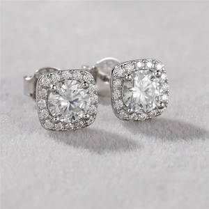 Elegant 0.5ct square halo moissanite stud earrings in S925 sterling silver for women