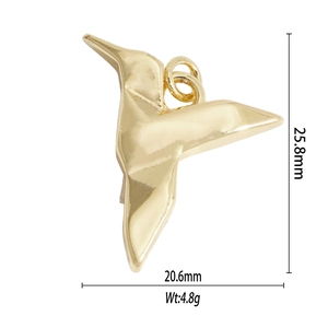 Detailed dimensions of gold hummingbird pendant measuring 25.8mm by 20.6mm weighing 4.8g