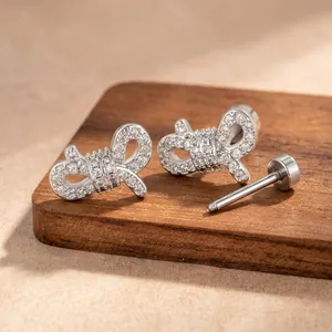 Schmetterling Schleife Zirkonia Ohrringe Mit Titanstahl Ohrstecker Schraubverschluss Knorpelstecker Damen Schmuck