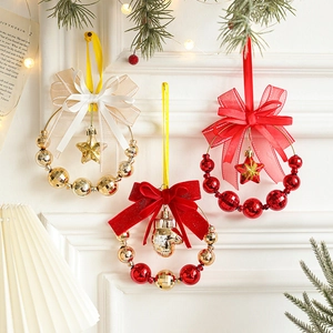 Corona Di Natale Pendente Decorazione Auto Fiocco Nastro Stella Guanto Charms Corona Perline Plastica Per Feste