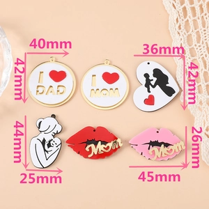 Detail view of acrylic Mother's Day charms featuring diverse shapes and size dimensions