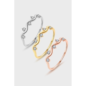 S925 Sterling Silver Wave Ring For Women Inlaid Rhinestone Minimalist Elegant Stackable Finger Ring Fashion Jewelry Gift