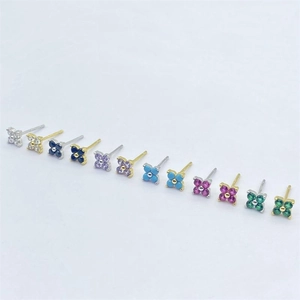 Elegant S925 sterling silver four-leaf clover stud earrings in multiple vibrant colors