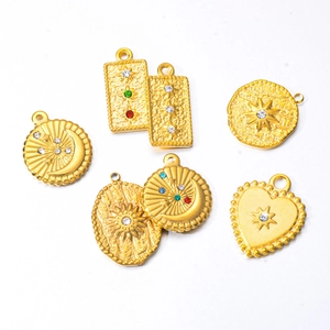 18K gold plated stainless steel star and moon charms with colorful zircon stones set of 6