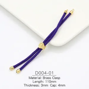 Detail of 3mm purple braided cord with 18k gold plated copper clasp and leaf charm