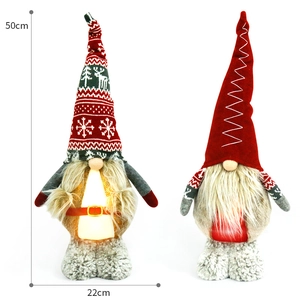50cm LED lighted Christmas gnome plush ornaments with knit deer and snowflake pattern